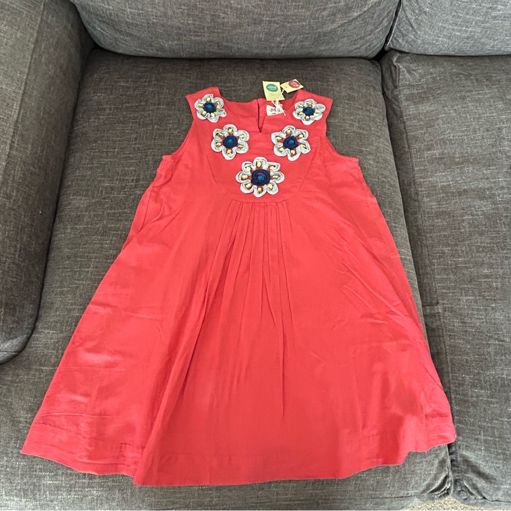 Mini Boden Coral Floral Appliqué & Bead Embellished Dress 🆕